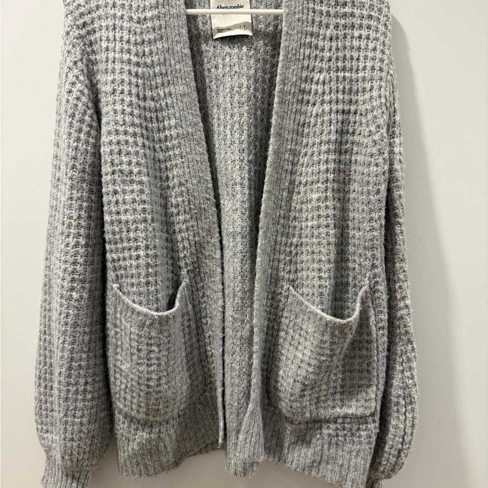 Abercrombie & Fitch Light Gray Waffle Knit Open Cardigan